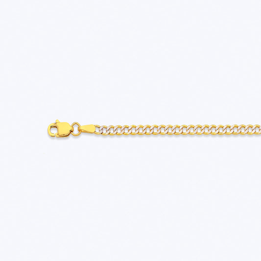 10K 2.5MM YELLOW GOLD HOLLOW PAVE CURB 20" CHAIN NECKLACE (AVAILABLE IN LENGTHS 7" - 30")