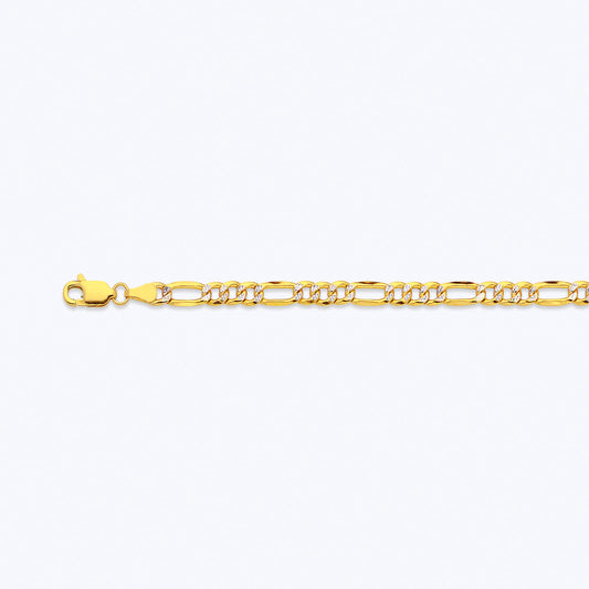 10K 4.5MM YELLOW GOLD HOLLOW PAVE FIGARO 16" CHAIN NECKLACE (AVAILABLE IN LENGTHS 7" - 30")