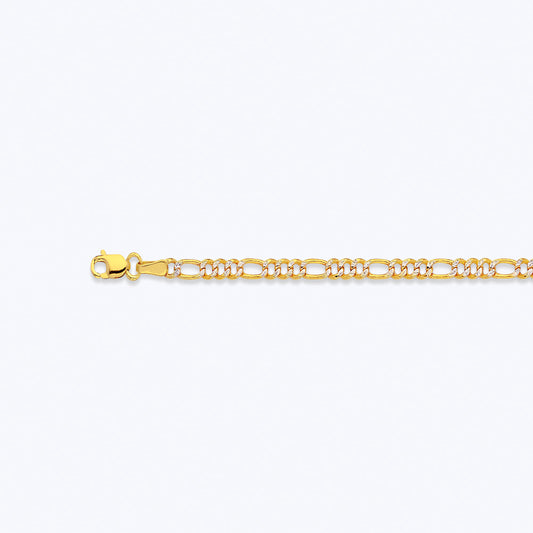 10K 2.5MM YELLOW GOLD HOLLOW PAVE FIGARO 30" CHAIN NECKLACE (AVAILABLE IN LENGTHS 7" - 30")