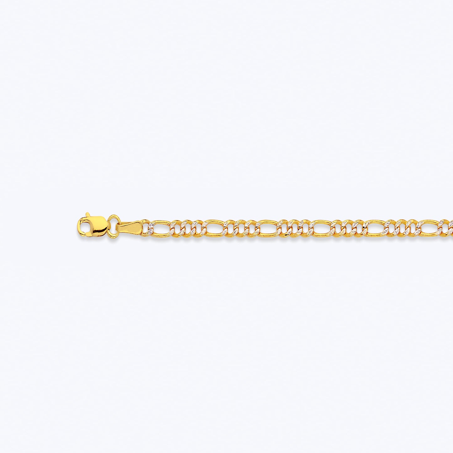 10K 2.5MM YELLOW GOLD HOLLOW PAVE FIGARO 7" CHAIN BRACELET (AVAILABLE IN LENGTHS 7" - 30")