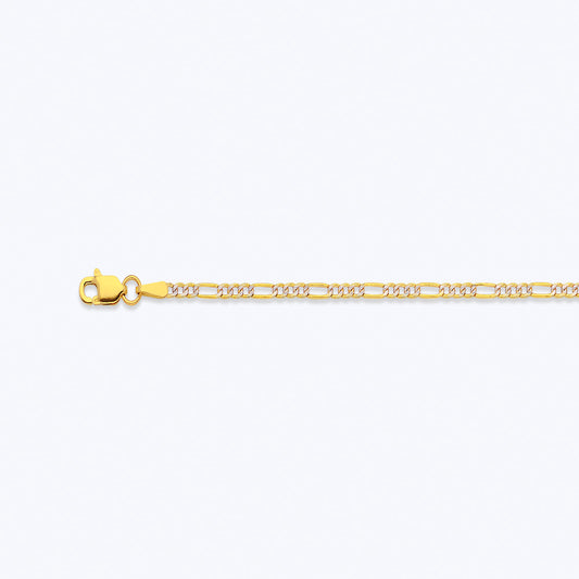 10K 2MM YELLOW GOLD HOLLOW PAVE FIGARO 22" CHAIN NECKLACE (AVAILABLE IN LENGTHS 7" - 30")