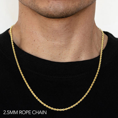 14K 2.5MM YELLOW GOLD SOLID DC ROPE 30" CHAIN NECKLACE (AVAILABLE IN LENGTHS 7" - 30")