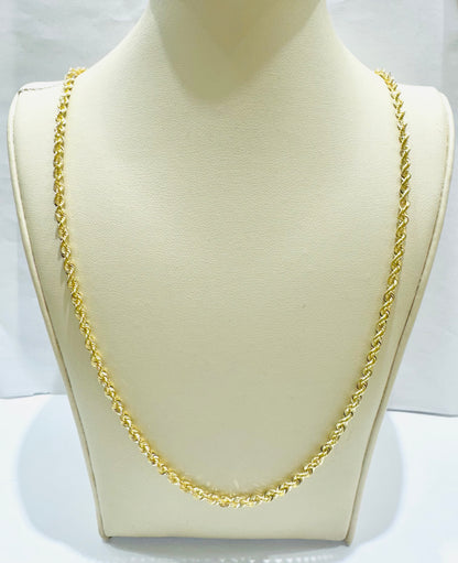10K GOLD HOLLOW ROPE CHAIN 22”, WEIGHT: 3.3gm, WIDTH: 2.9mm