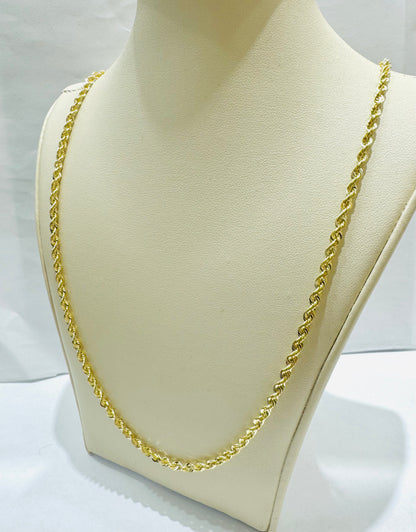 10K GOLD HOLLOW ROPE CHAIN 22”, WEIGHT: 3.3gm, WIDTH: 2.9mm