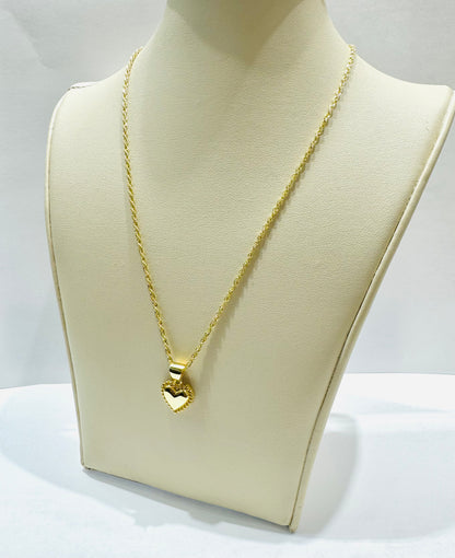 10K GOLD ROPE NECKLACE 18”, WEIGHT: 1.2gm, WIDTH: 1.5mm WITH HEART PENDANT, WEIGHT: 1.4gm