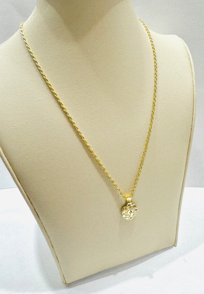 10K GOLD ROPE NECKLACE 18”, WEIGHT: 1.2gm, WIDTH: 1.5mm WITH SMALL HEART PENDANT, WEIGHT: 0.7gm