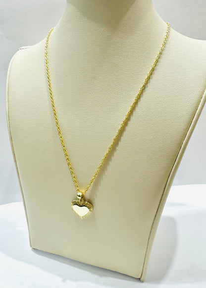 10K GOLD ROPE NECKLACE 18”, WEIGHT: 1.2gm, WIDTH: 1.5mm WITH HEART PENDANT, WEIGHT: 0.9gm