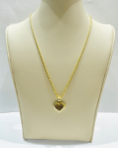 10K GOLD ROPE NECKLACE 18”, WEIGHT: 1.2gm, WIDTH: 1.5mm WITH HEART PENDANT, WEIGHT: 0.9gm