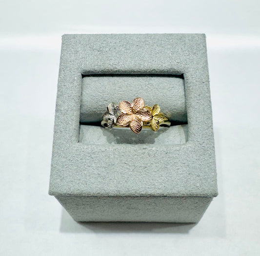 10K GOLD Tri-color PLUMERIA FLOWER RING, WEIGHT: 1.7gm, SIZE: 7
