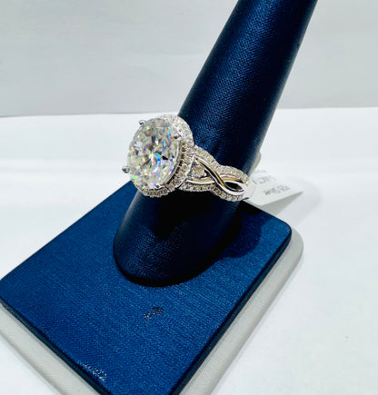 SILVER MOISSANITE RING 5.60CT, SIZE: 8