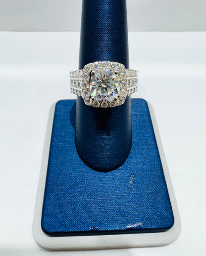 SILVER MOISSANITE RING 4.50CT, SIZE: 7