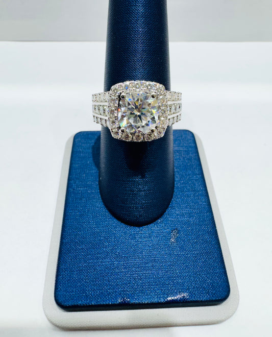 SILVER MOISSANITE RING 4.50CT, SIZE: 7