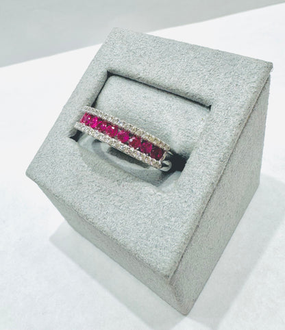 14K WHITE GOLD NATURAL DIAMOND RUBY WEDDING BAND, SIZE: 6