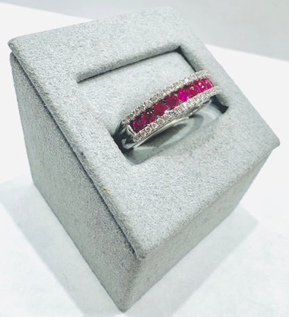 14K WHITE GOLD NATURAL DIAMOND RUBY WEDDING BAND, SIZE: 6