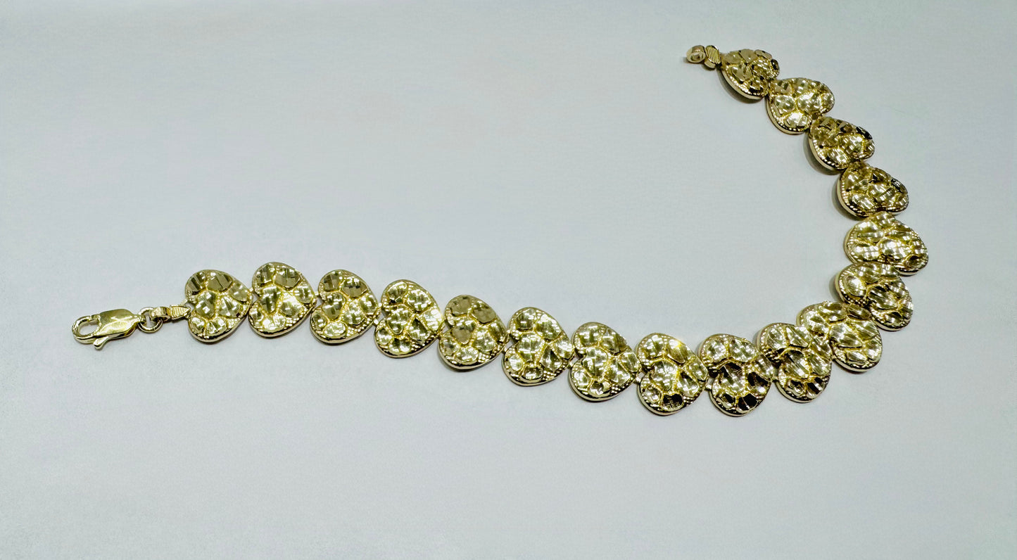 10K GOLD HEART NUGGET BRACELET 6.5”, WEIGHT: 8.3gm