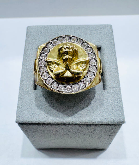 10K GOLD MEN’S NATURAL DIAMOND ANGEL RING 0.25CT, SIZE: 10