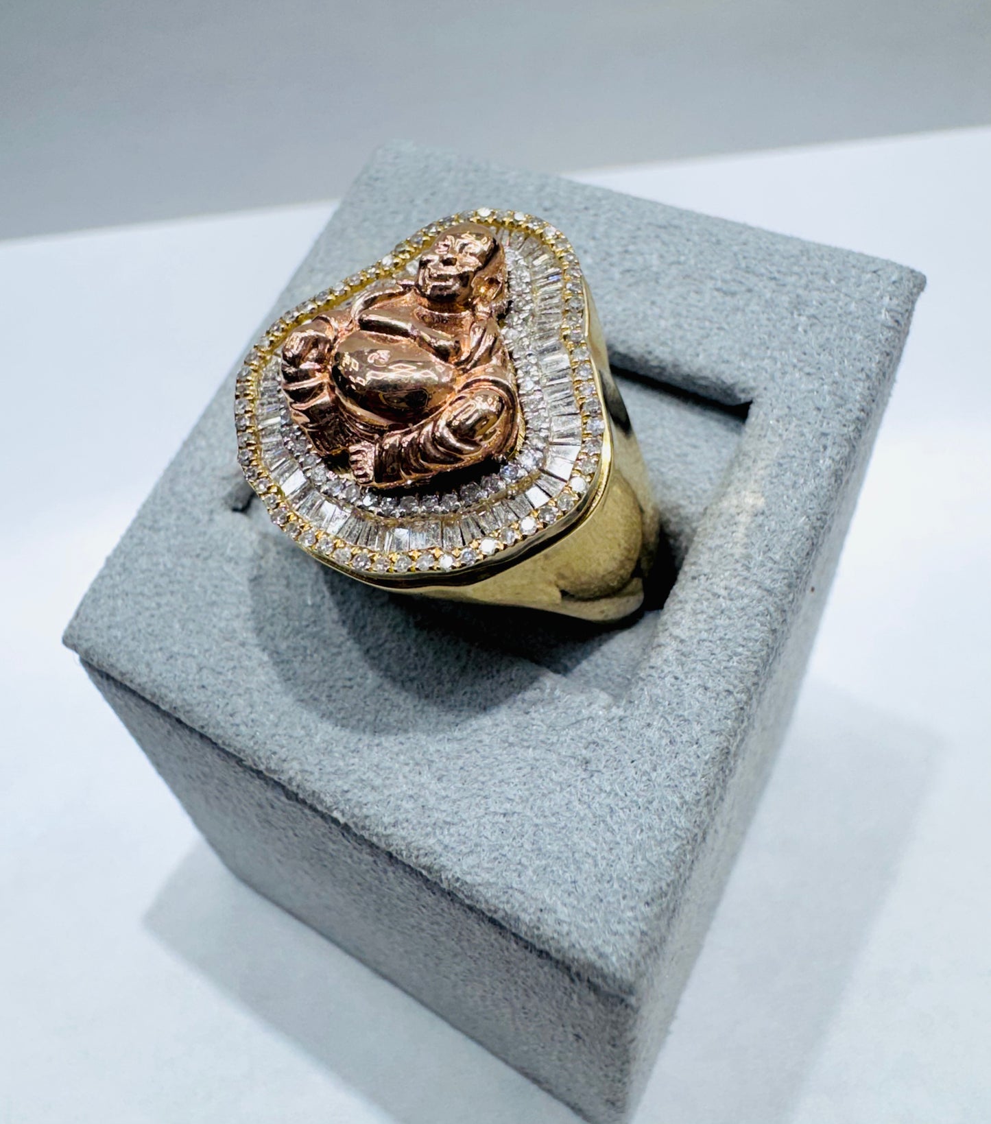 10K GOLD MENS NATURAL DIAMOND BUDDHA RING 0.70CT, SIZE: 10