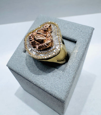 10K GOLD MENS NATURAL DIAMOND BUDDHA RING 0.70CT, SIZE: 10