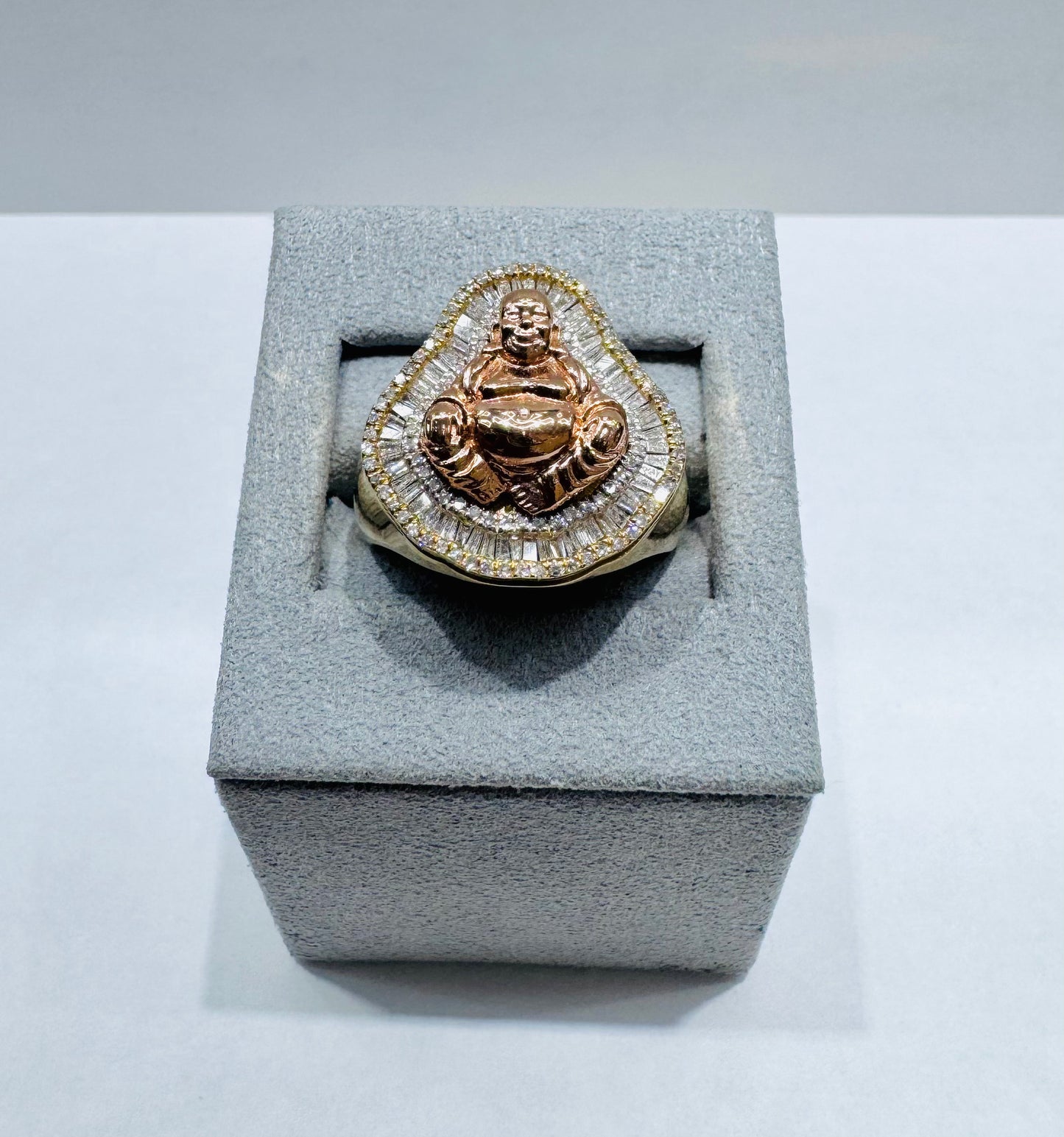 10K GOLD MENS NATURAL DIAMOND BUDDHA RING 0.70CT, SIZE: 10