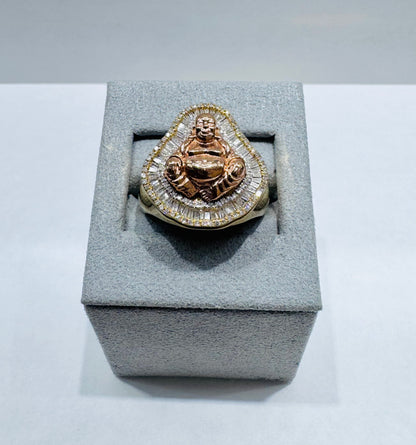 10K GOLD MENS NATURAL DIAMOND BUDDHA RING 0.70CT, SIZE: 10