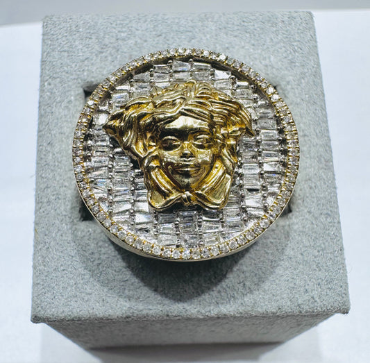 10K GOLD MEN’S NATURAL DIAMOND MEDUSA HEAD RING 1.40CTW, SIZE: 10