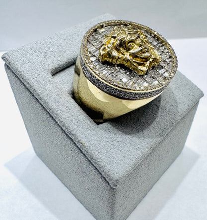 10K GOLD MEN’S NATURAL DIAMOND MEDUSA HEAD RING 1.40CTW, SIZE: 10