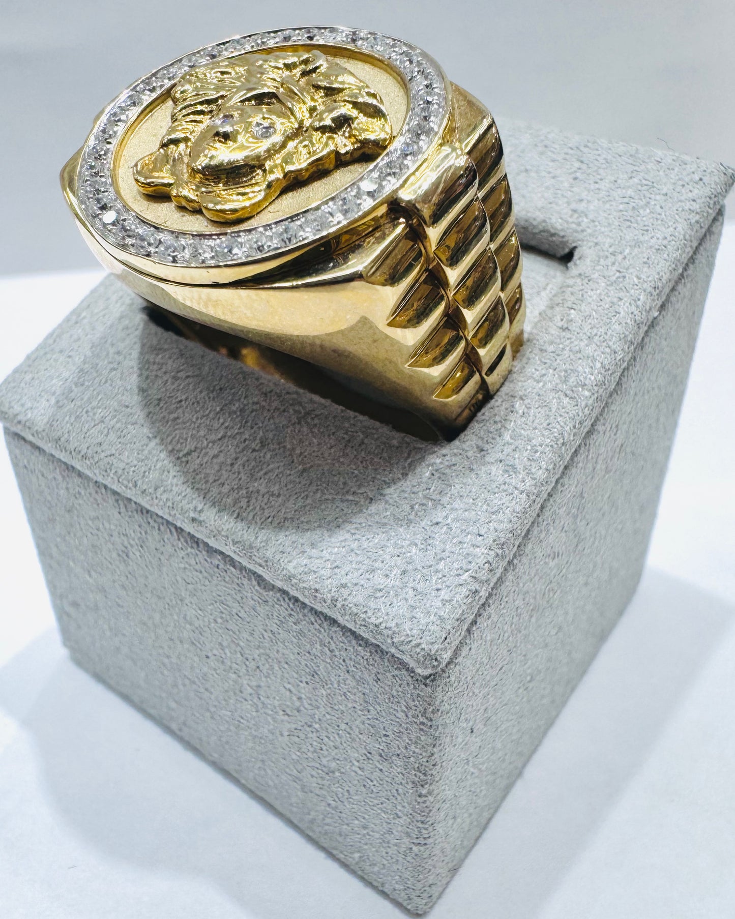 10K GOLD MEN’S NATURAL DIAMOND RING MEDUSA HEAD 0.50CT, SIZE: 14