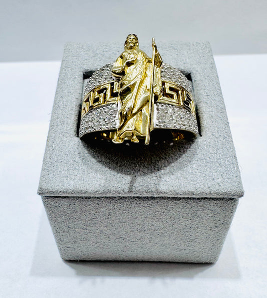10K GOLD MEN’S NATURAL DIAMOND SAINT JUDE RING 0.85CTW, SIZE: 10