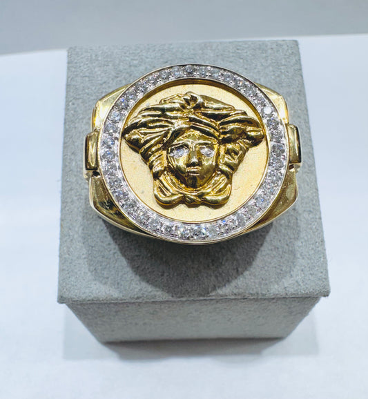 10K GOLD MEN’S NATURAL DIAMOND RING MEDUSA HEAD 0.50CT, SIZE: 14