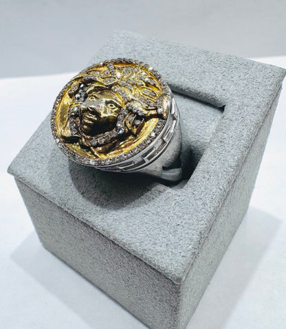 10K GOLD TWO TONED MEDUSA HEAD, MEN’S NATURAL DIAMOND RING 0.75CTW, SIZE: 9.5