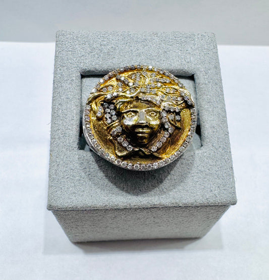 10K GOLD TWO TONED MEDUSA HEAD, MEN’S NATURAL DIAMOND RING 0.75CTW, SIZE: 9.5