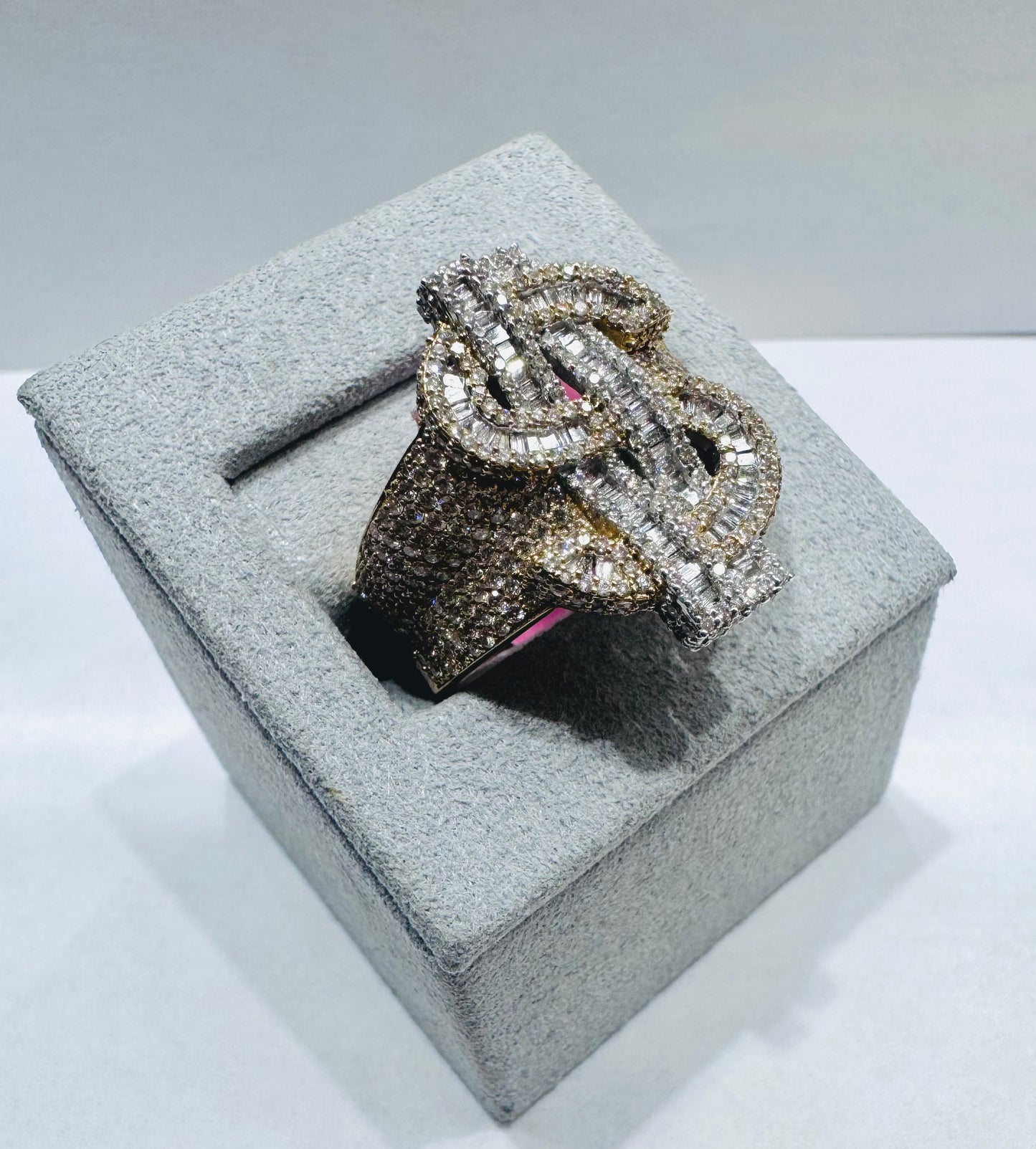 10K GOLD MEN’S NATURAL DIAMOND DOLLAR SIGN RING 2.50CT, SIZE: 10