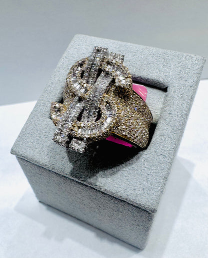 10K GOLD MEN’S NATURAL DIAMOND DOLLAR SIGN RING 2.50CT, SIZE: 10