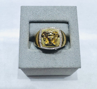 10K GOLD MEN’S NATURAL DIAMOND MEDUSA HEAD RING 0.10CT, SIZE: 10.5