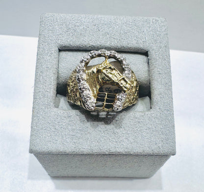 10K GOLD MEN’S NATURAL DIAMOND HORSE SHOE RING 0.07CT, SIZE: 10