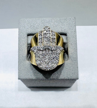 10K GOLD MEN’S NATURAL DIAMOND HAMSA RING 1.61CT, SIZE: 10