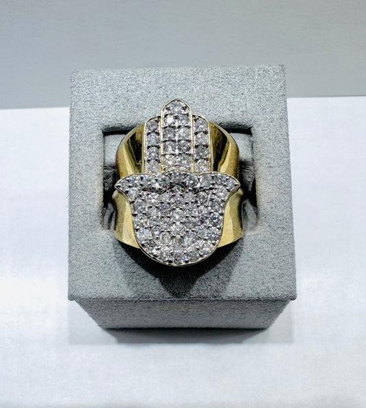10K GOLD MEN’S NATURAL DIAMOND HAMSA RING 1.61CT, SIZE: 10