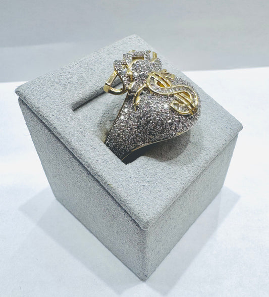 10K GOLD MEN’S NATURAL DIAMOND MONEY BAG RING 1.50CT, SIZE: 10