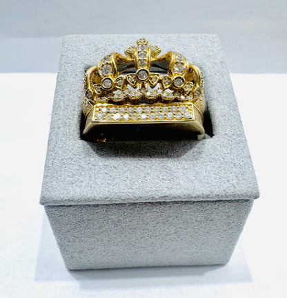 10K GOLD MEN’S NATURAL DIAMOND CROWN RING 0.77CT, SIZE: 10