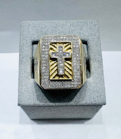 10K GOLD MEN’S NATURAL DIAMOND CROSS RING 0.50CT, SIZE: 10