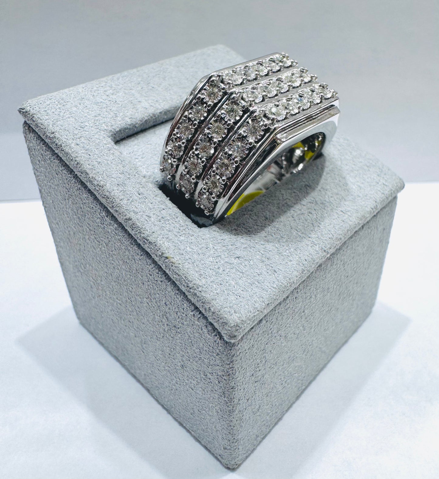 10K WHITE GOLD MEN’S NATURAL DIAMOND RING 1CT, SIZE: 10