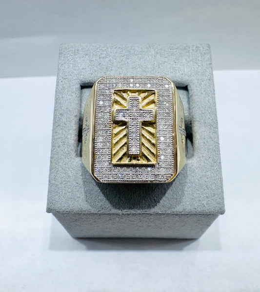10K GOLD MEN’S NATURAL DIAMOND CROSS RING 0.50CT, SIZE: 10