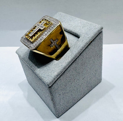 10K GOLD MEN’S NATURAL DIAMOND CROSS RING 0.50CT, SIZE: 10