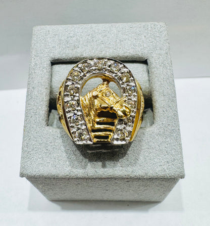 10K GOLD MEN’S NATURAL DIAMOND HORSE SHOE RING, SIZE: 10.5
