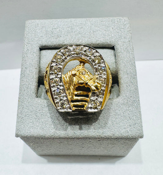 10K GOLD MEN’S NATURAL DIAMOND HORSE SHOE RING, SIZE: 10.5