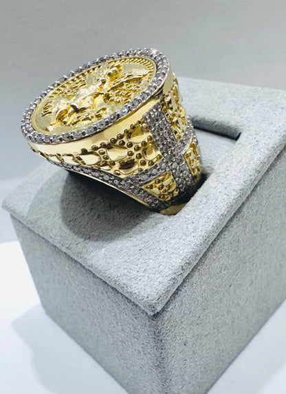 10K GOLD MEN’S NATURAL DIAMOND “50 PESOS” RING 1.40CT, SIZE: 10.5