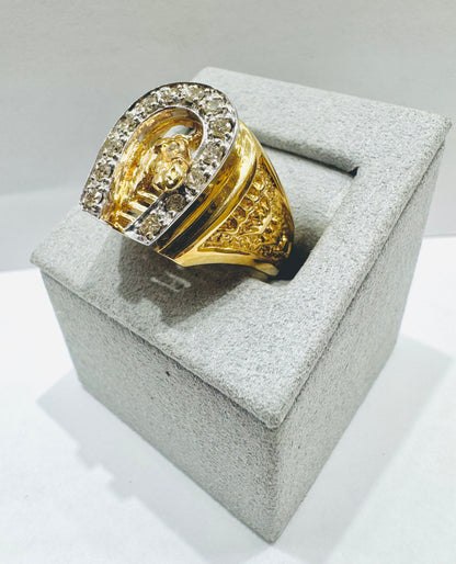10K GOLD MEN’S NATURAL DIAMOND HORSE SHOE RING, SIZE: 10.5