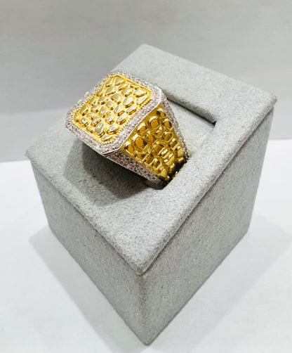 10K GOLD MEN’S NATURAL DIAMOND NUGGET CUT RING 0.61CT, SIZE: 10