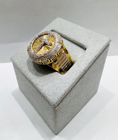 10K GOLD MEN’S NATURAL DIAMOND CROSS RING 0.50CT, SIZE: 9.5