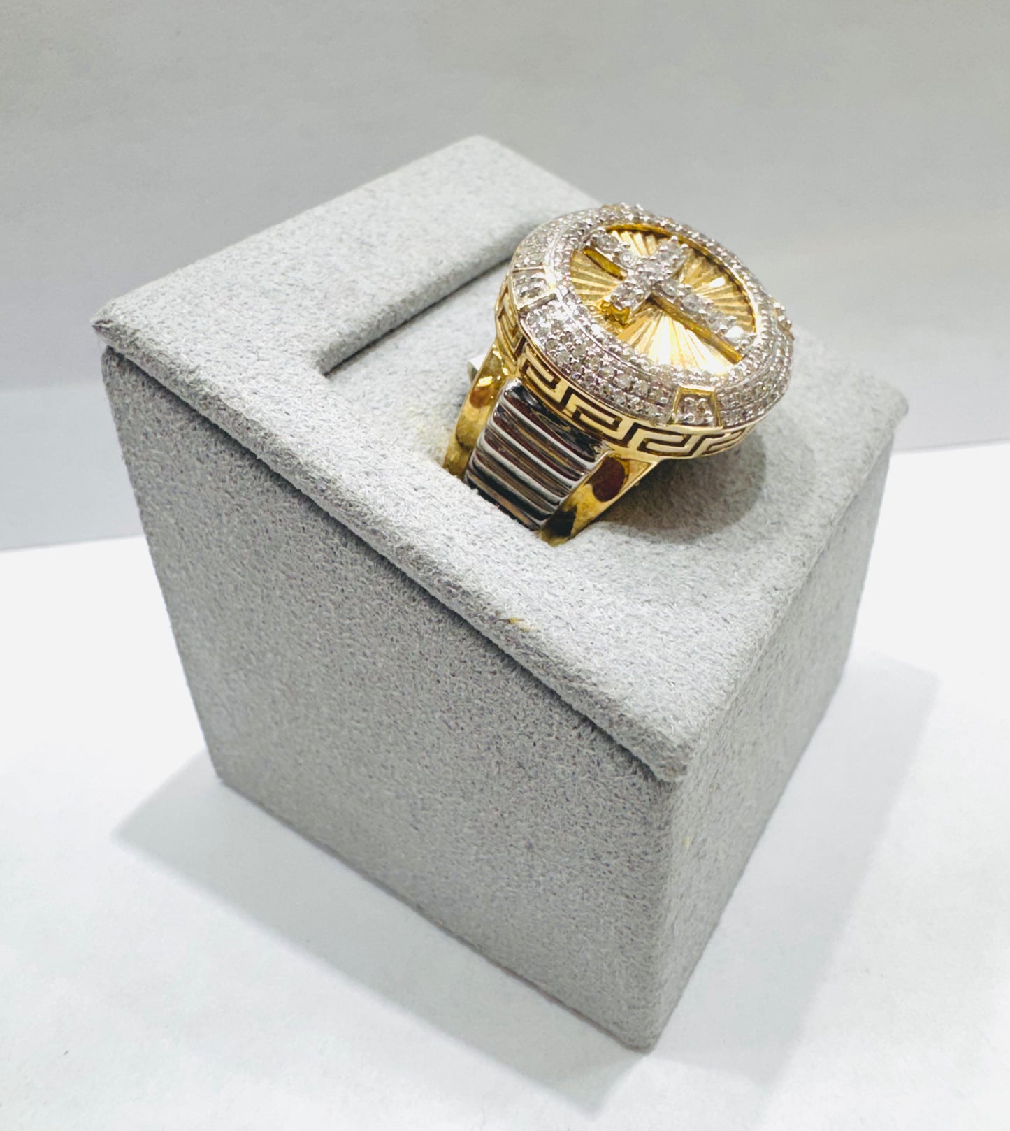 10K GOLD MEN’S NATURAL DIAMOND CROSS RING 0.50CT, SIZE: 9.5